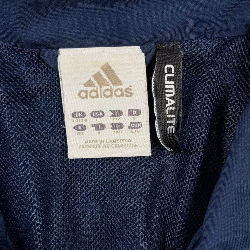 Adidas Track Jacket Mens Large Navy Blue Climalite Full Zip Mesh Lined 3-Stripe - Picture 2 of 13